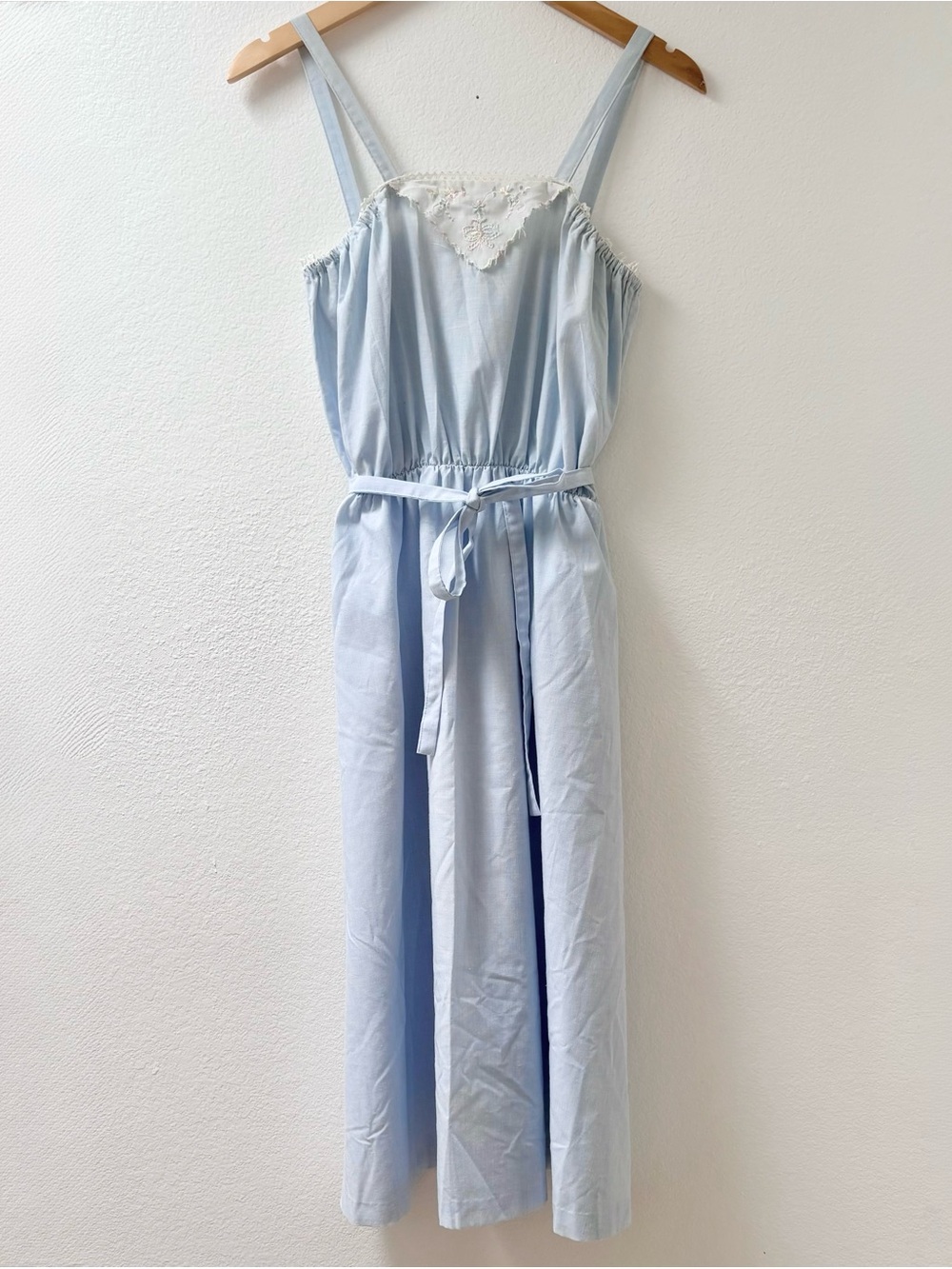 Vintage Cottagecore Pastel Blue Dress with Embroidered Collar